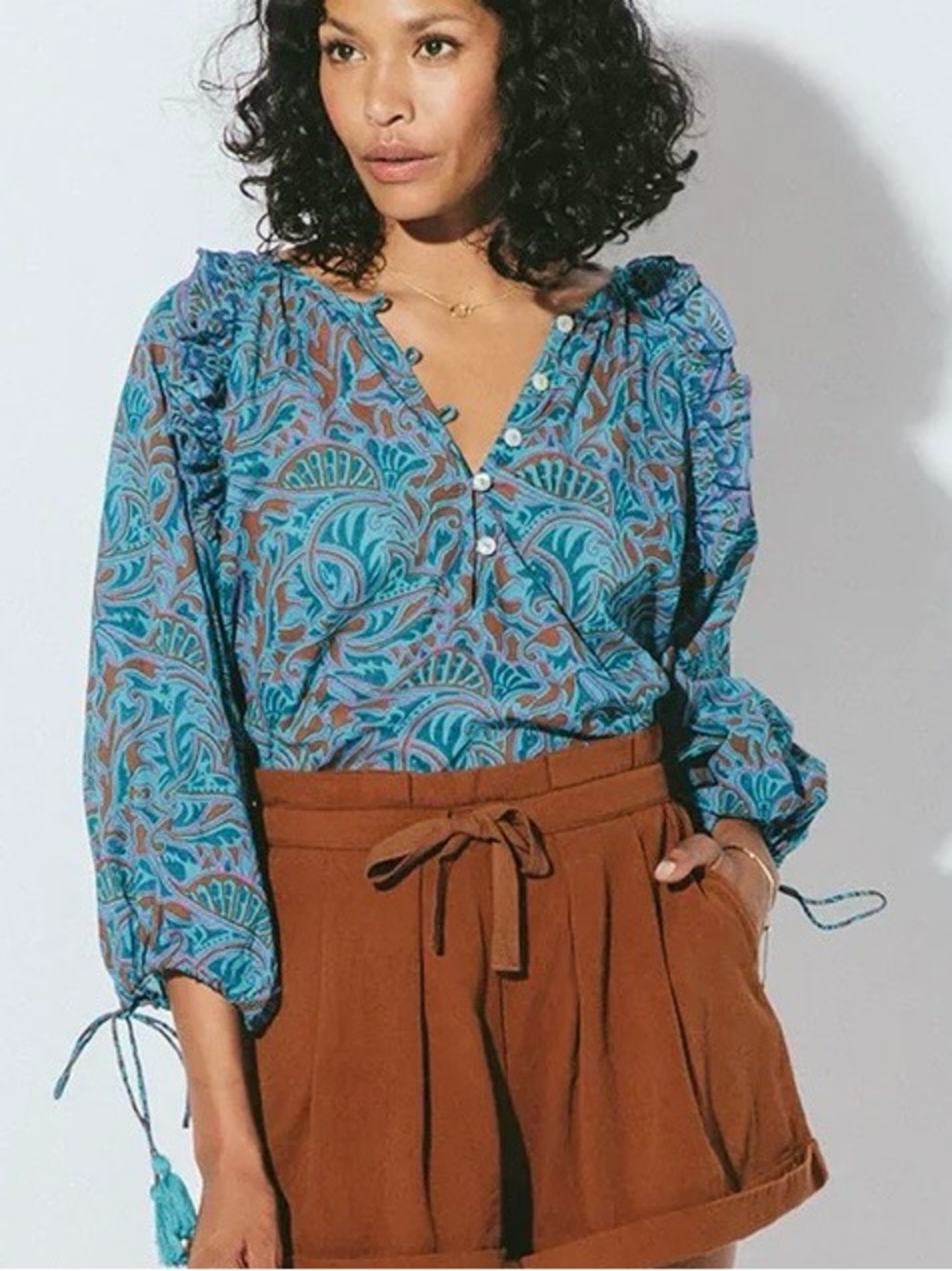 Cleobella Jayda Blouse in Zuri Block Print Sz S